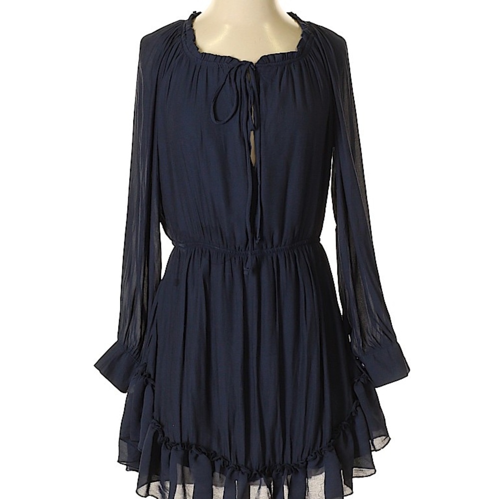 Navy Blue Long Sleeve Tiered Mini Dress
